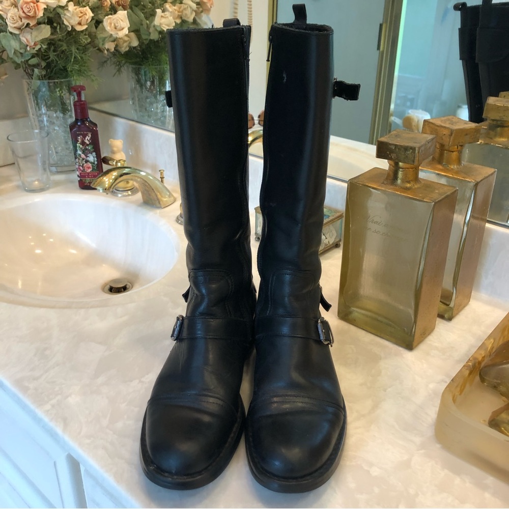 Elle Motorcycle Chunky Black Leather Boots with Silver Detail. So on trend! Sz39 - Picture 3 of 14